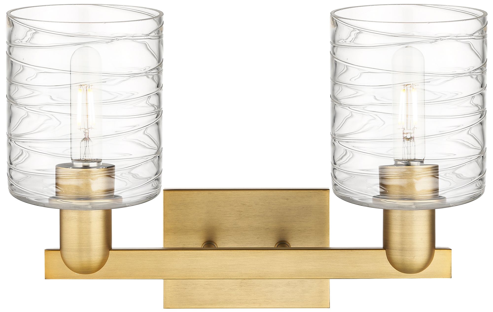 Image 2 Arcadia Cobbleskill 16"W 2-Lt Brushed Brass Vanity w/ Deco Swirl Shade more views