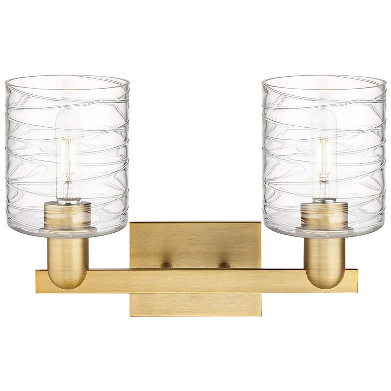 Image 2 Arcadia Cobbleskill 16"W 2-Lt Brushed Brass Vanity w/ Deco Swirl Shade more views