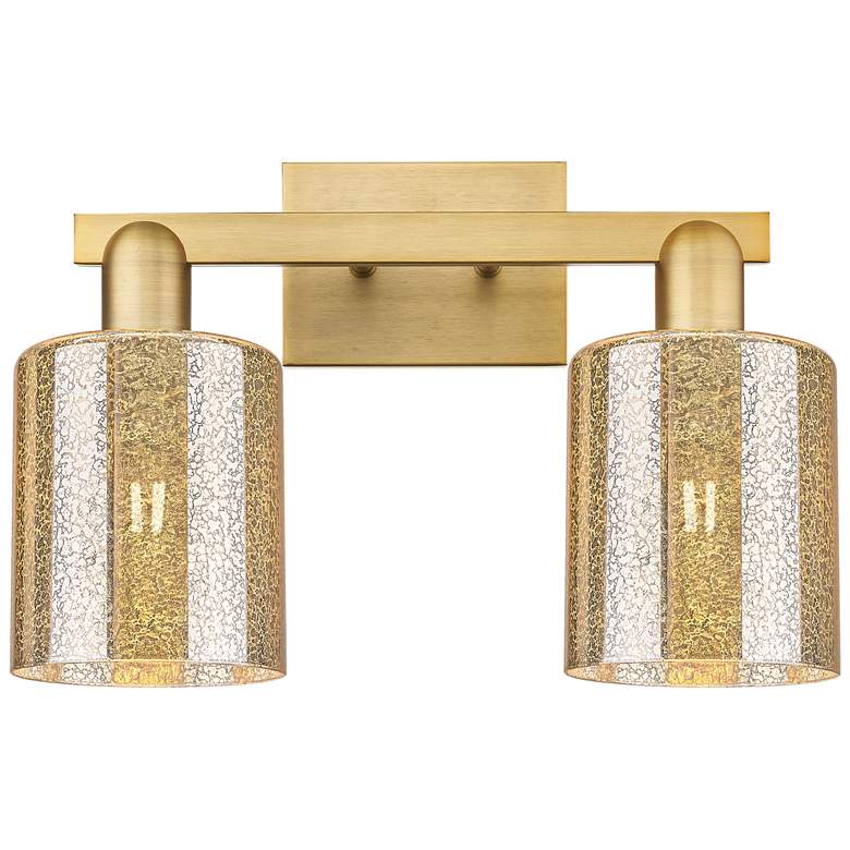 Image 1 Arcadia Cobbleskill 16"W 2-Lt Brushed Brass Vanity w/ Mercury Shade