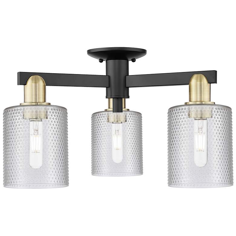 Image 1 Arcadia Cobbleskill 23"W 3 Light Black Brass Semi-Flush w/ Clear Shade