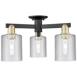 Arcadia Cobbleskill 23"W 3 Light Black Brass Semi-Flush w/ Clear Shade
