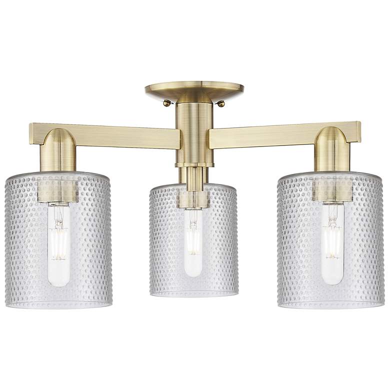 Image 1 Arcadia Cobbleskill 23"W 3 Light Brass Semi.Flush Mount w/ Clear Shade