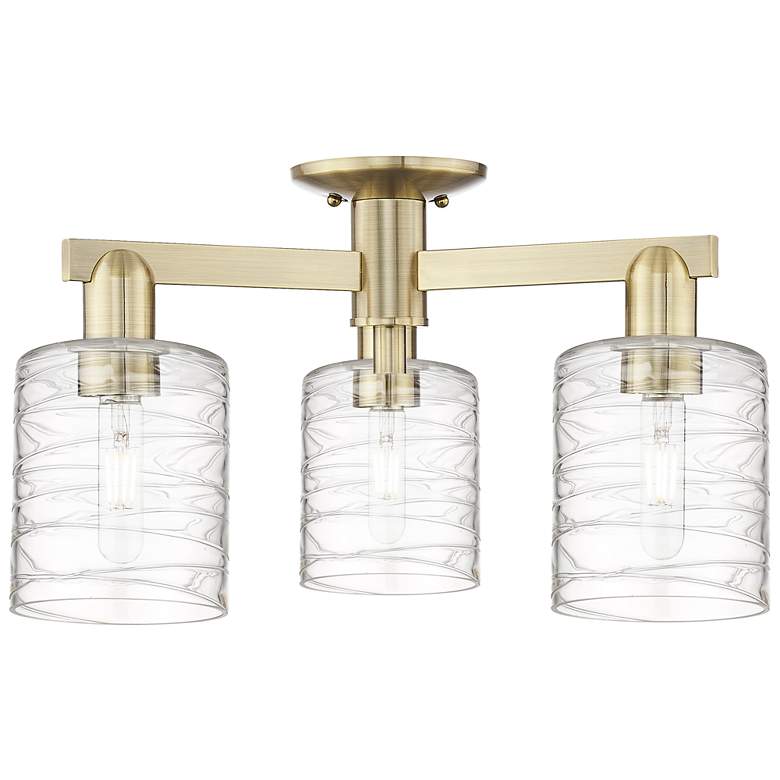 Image 1 Arcadia Cobbleskill 23"W 3 Light Brass Semi-Flush w/ Deco Swirl Shade