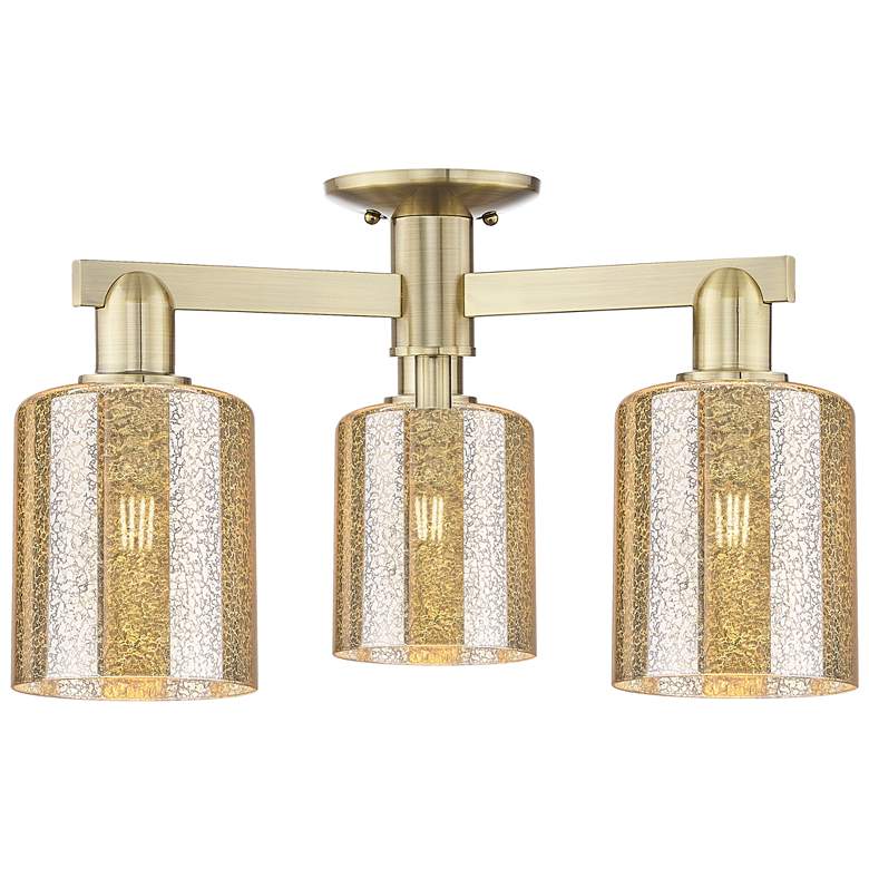 Image 1 Arcadia Cobbleskill 23"W 3 Light Brass Semi-Flush w/ Mercury Shade