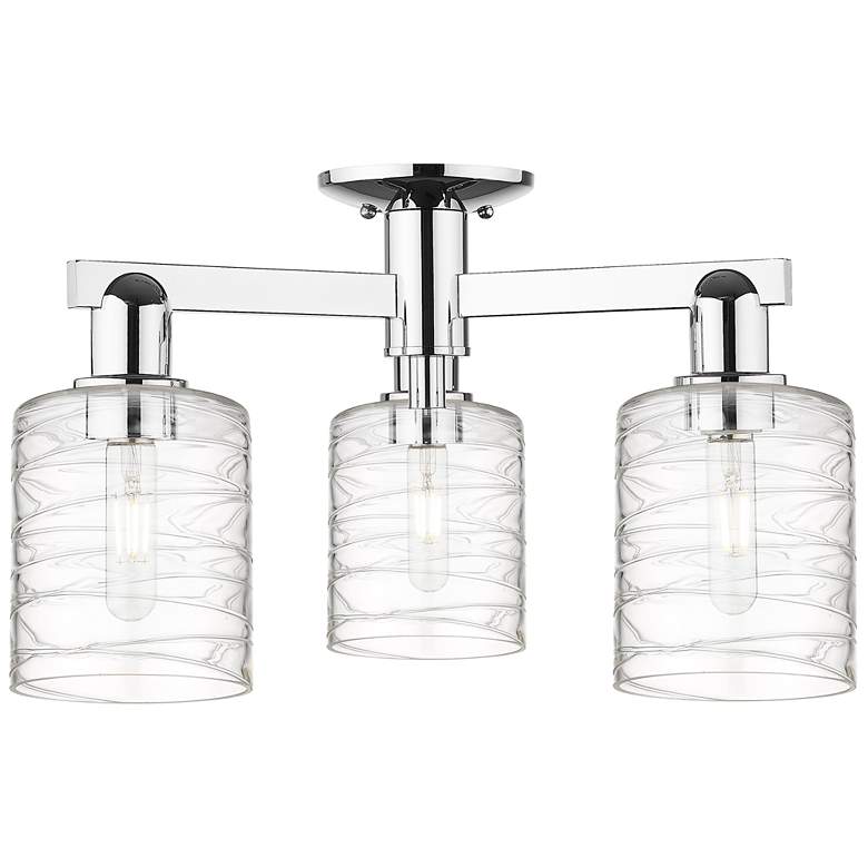 Image 1 Arcadia Cobbleskill 23"W 3 Light Chrome Semi-Flush w/ Deco Swirl Shade