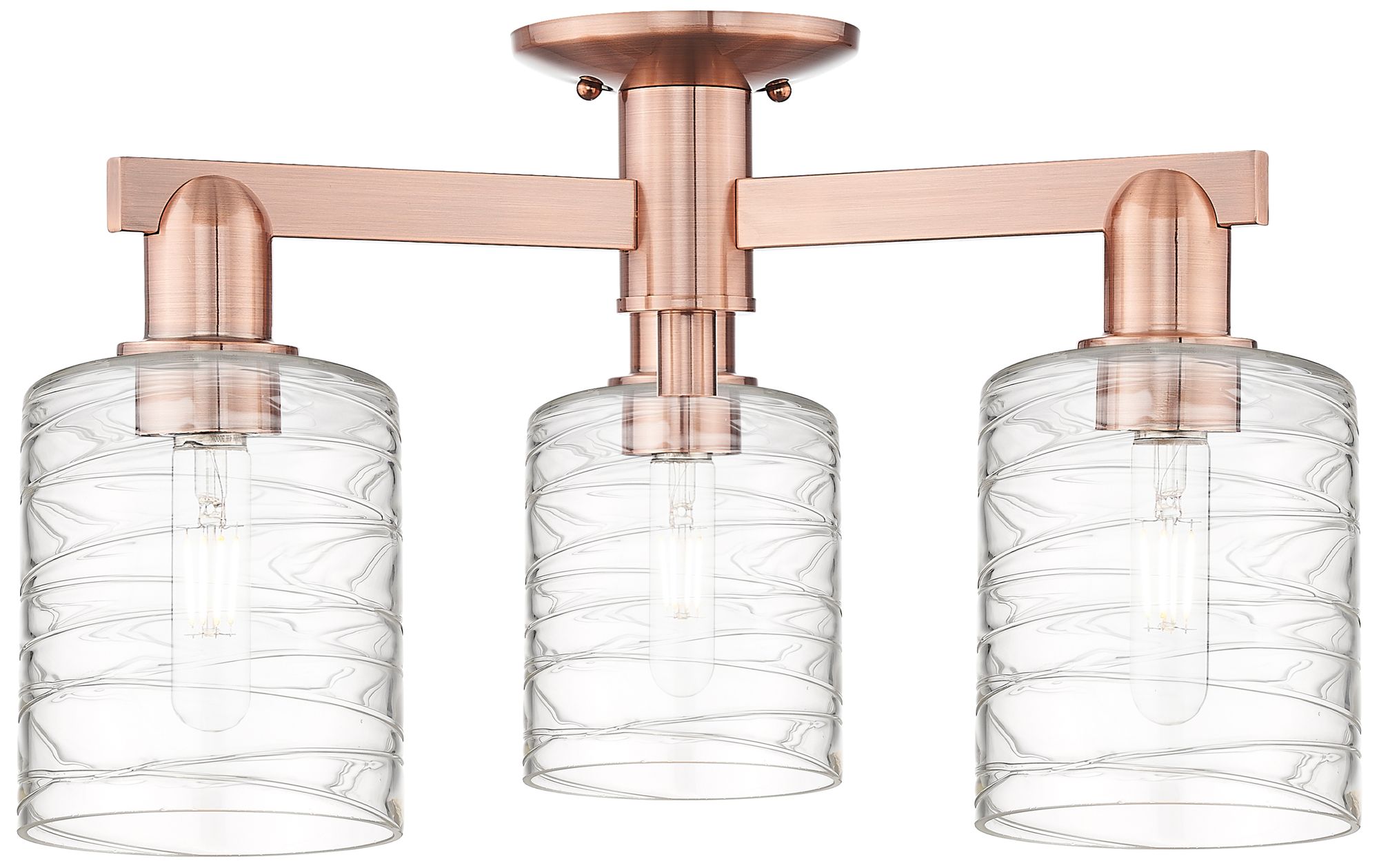 Arcadia Cobbleskill 23"W 3 Light Copper Semi-Flush w/ Deco Swirl Shade