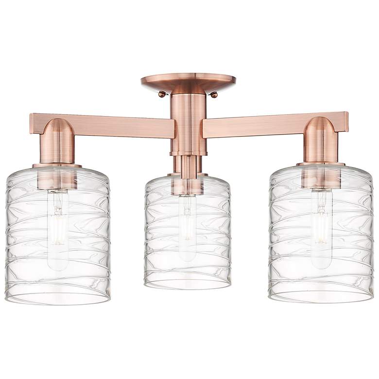 Image 1 Arcadia Cobbleskill 23"W 3 Light Copper Semi-Flush w/ Deco Swirl Shade
