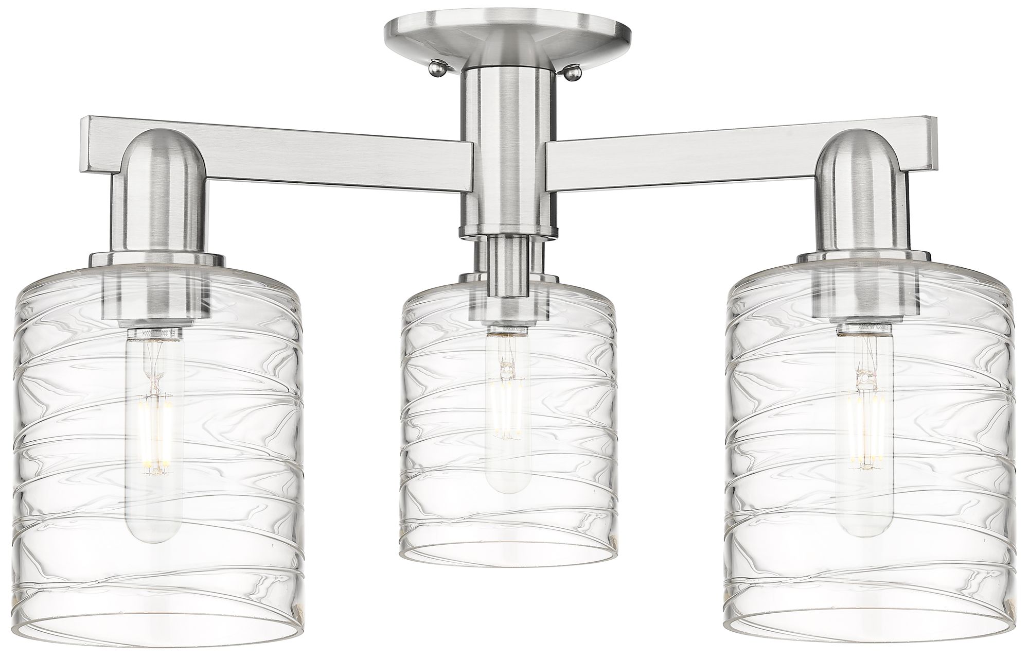 Arcadia Cobbleskill 23"W 3 Light Nickel Semi-Flush w/ Deco Swirl Shade