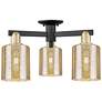 Arcadia Cobbleskill 23"W 3-Lt Black Brass Semi-Flush w/ Mercury Shade