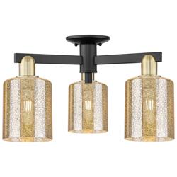 Arcadia Cobbleskill 23"W 3-Lt Black Brass Semi-Flush w/ Mercury Shade