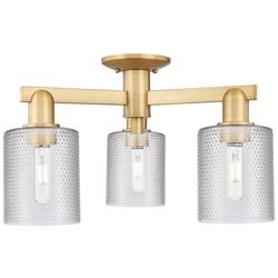 Arcadia Cobbleskill 23"W 3-Lt Brushed Brass Semi-Flush w/ Clear Shade