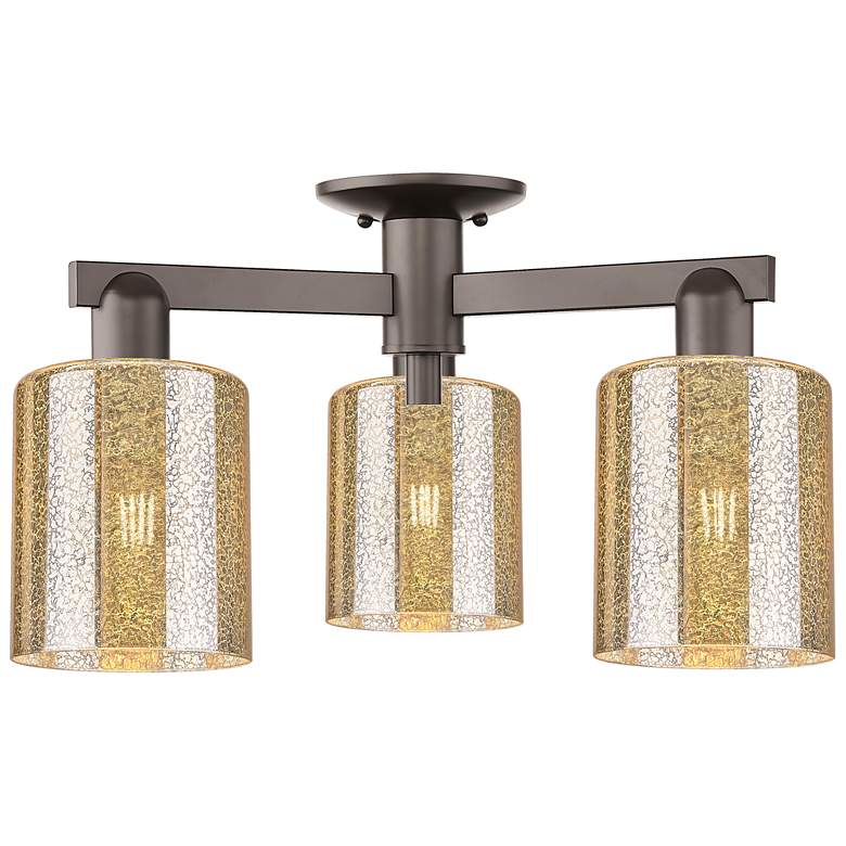 Image 1 Arcadia Cobbleskill 23"W 3-Lt Oiled Bronze Semi-Flush w/ Mercury Shade