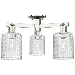 Arcadia Cobbleskill 23"W 3-Lt Polish Nickel Semi-Flush w/ Basketweave Shade