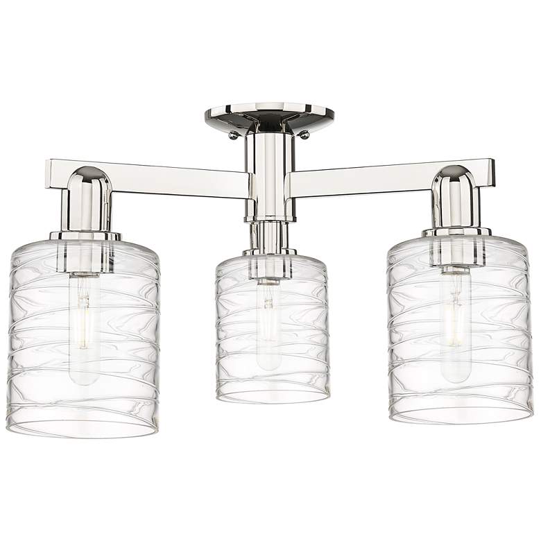 Image 1 Arcadia Cobbleskill 23"W 3-Lt Polished Nickel Semi-Flush w/ Deco Shade