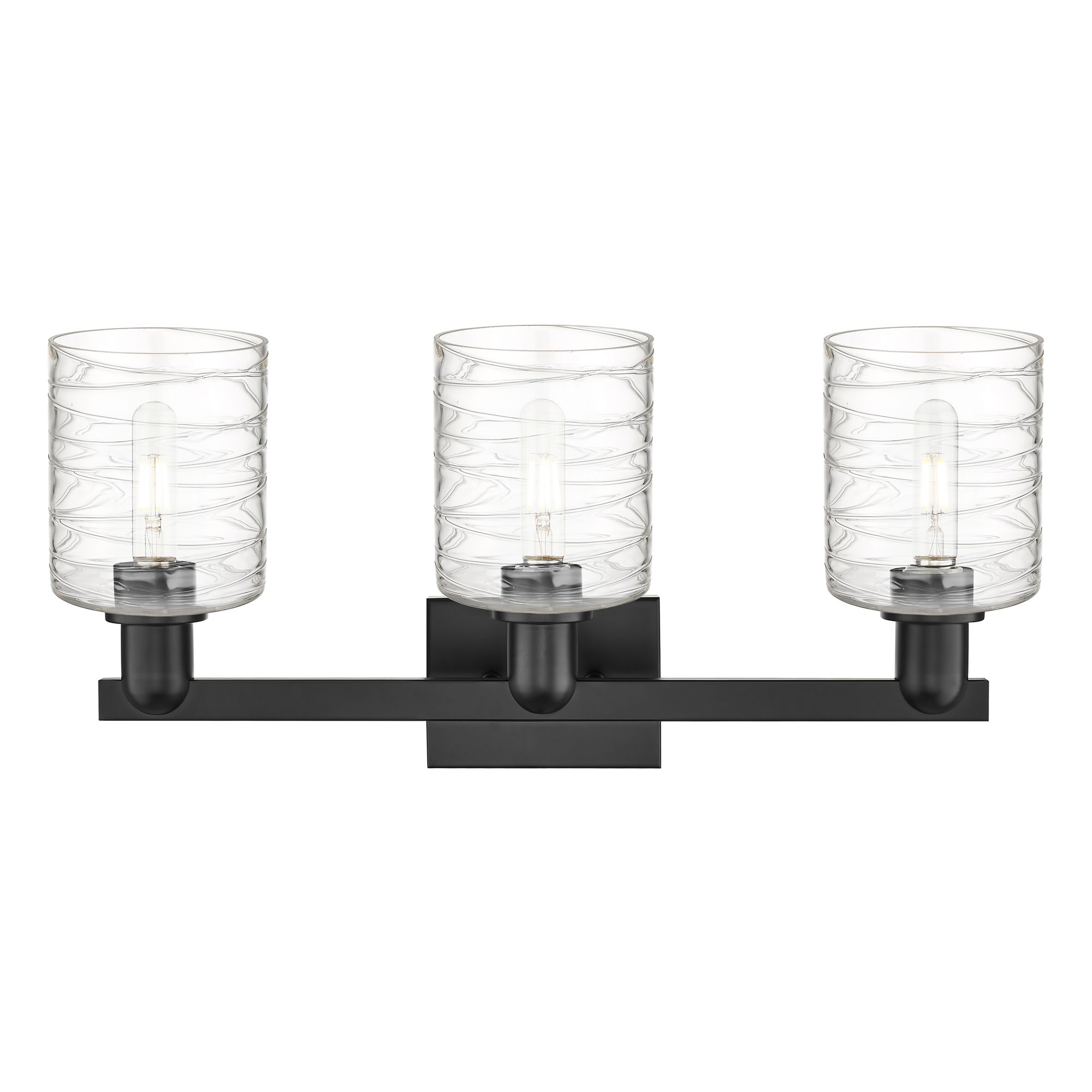 Image 2 Arcadia Cobbleskill 24"W 3 Light Black Bath Light w/ Deco Swirl Shade more views