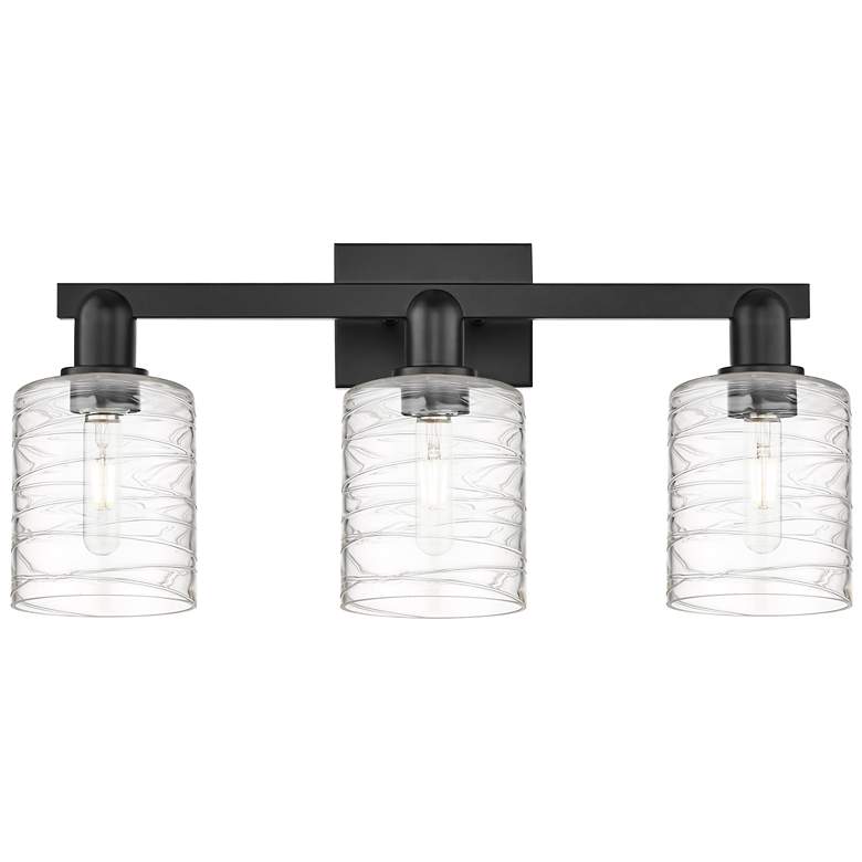 Image 1 Arcadia Cobbleskill 24"W 3 Light Black Bath Light w/ Deco Swirl Shade