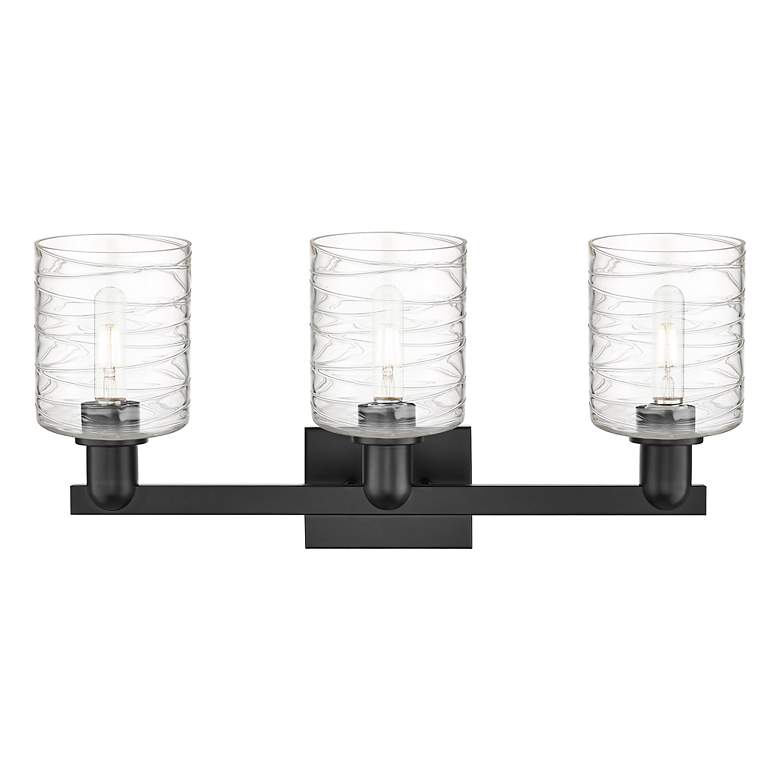 Image 2 Arcadia Cobbleskill 24"W 3 Light Black Bath Light w/ Deco Swirl Shade more views