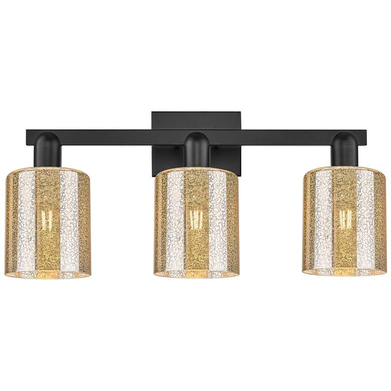 Image 1 Arcadia Cobbleskill 24"W 3 Light Black Vanity Light w/ Mercury Shade