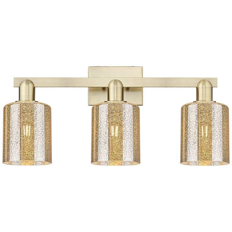 Image 1 Arcadia Cobbleskill 24"W 3 Light Brass Vanity Light With Mercury Shade