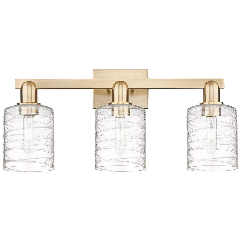 Image 1 Arcadia Cobbleskill 24"W 3 Light Bronze Bath Light w/ Deco Swirl Shade