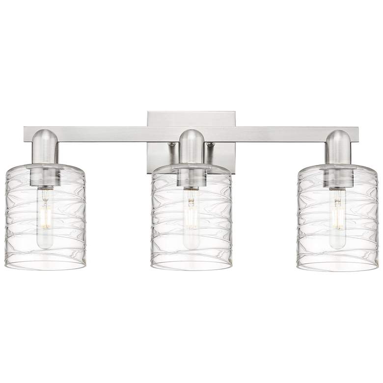 Image 1 Arcadia Cobbleskill 24"W 3 Light Nickel Bath Light w/ Deco Swirl Shade