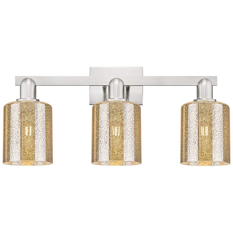 Image 1 Arcadia Cobbleskill 24"W 3 Light Nickel Bath Light w/ Mercury Shade