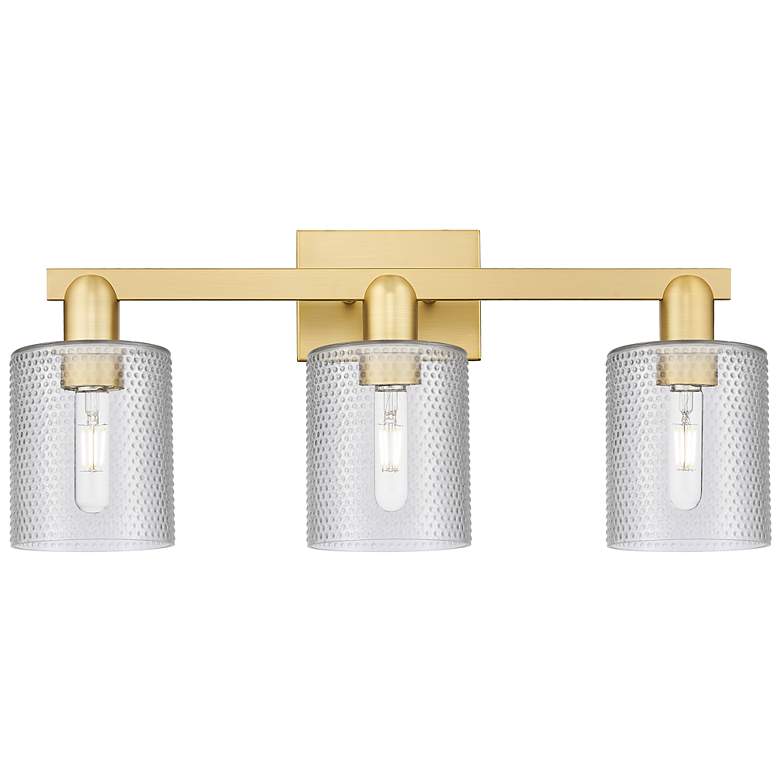 Image 1 Arcadia Cobbleskill 24"W 3 Light Satin Gold Bath Light w/ Clear Shade