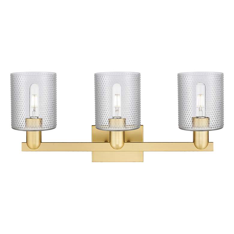 Image 2 Arcadia Cobbleskill 24"W 3 Light Satin Gold Bath Light w/ Clear Shade more views