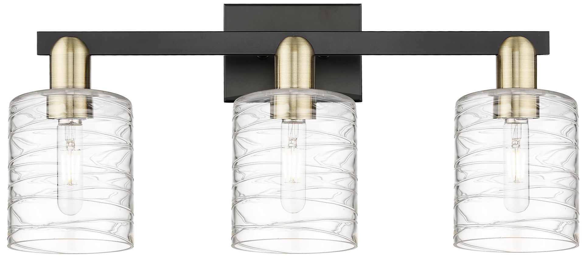 Arcadia Cobbleskill 24"W 3-Lt Black Brass Vanity w/ Deco Swirl Shade