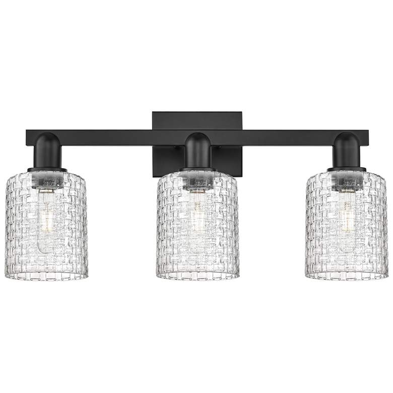 Image 1 Arcadia Cobbleskill 24"W 3-Lt Black Vanity w/ Clear Basketweave Shade