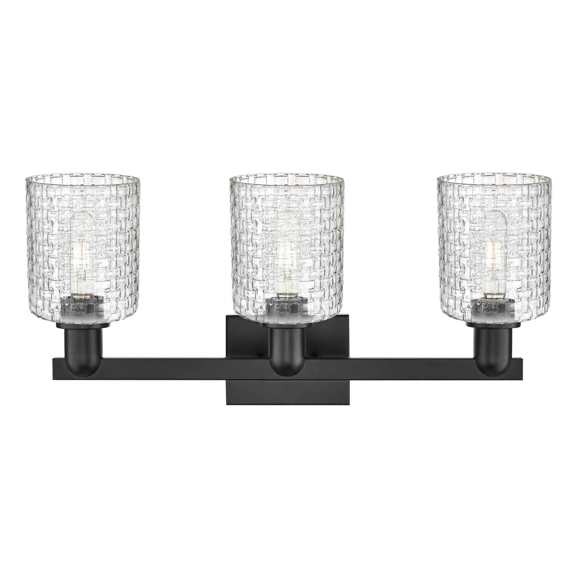 Image 2 Arcadia Cobbleskill 24"W 3-Lt Black Vanity w/ Clear Basketweave Shade more views