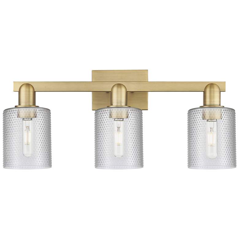 Image 1 Arcadia Cobbleskill 24"W 3-Lt Brushed Brass Bath Light w/ Clear Shade