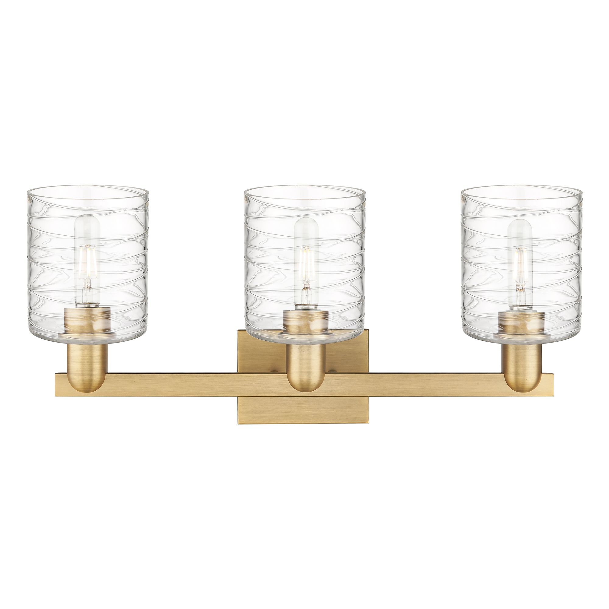 Image 2 Arcadia Cobbleskill 24"W 3-Lt Brushed Brass Vanity w/ Deco Swirl Shade more views