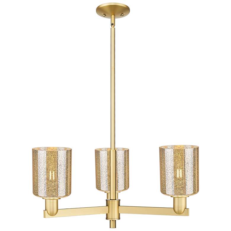 Image 1 Arcadia Cobbleskill 27"W 3 Light Gold Stem Chandelier w/ Mercury Shade