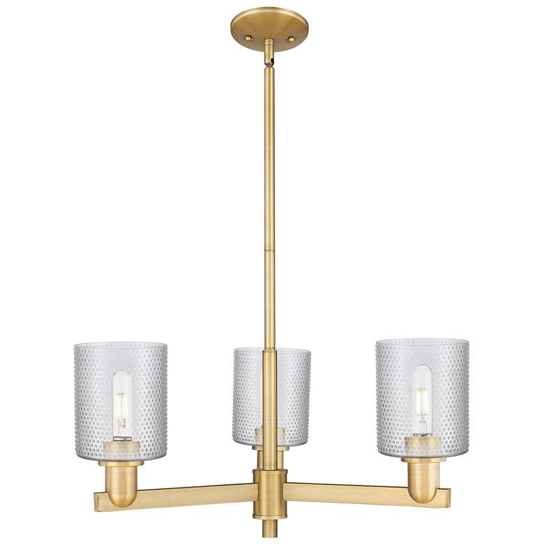 Image 1 Arcadia Cobbleskill 27"W 3-Lt Brushed Brass Stem Chandelier w/ Clear Shade