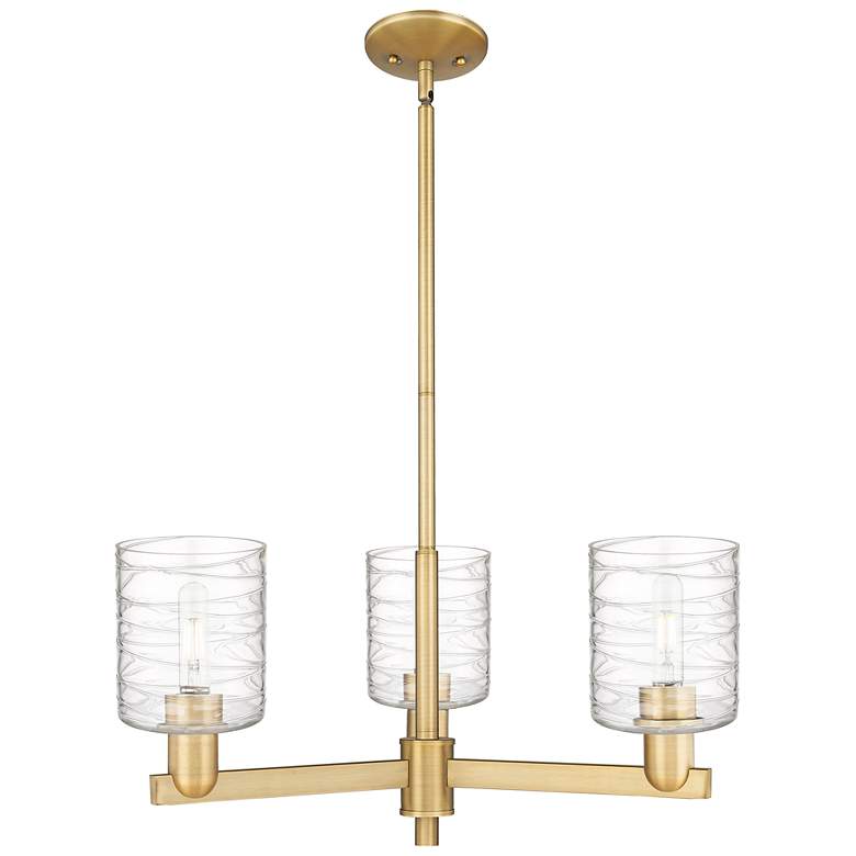 Image 1 Arcadia Cobbleskill 27"W 3-Lt Brushed Brass Stem Chandelier w/ Deco Shade