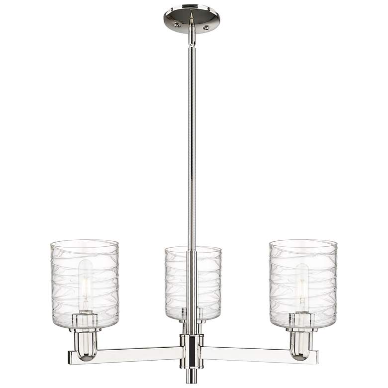 Image 1 Arcadia Cobbleskill 27"W 3-Lt Polished Nickel Stem Chandelier w/ Deco Shade