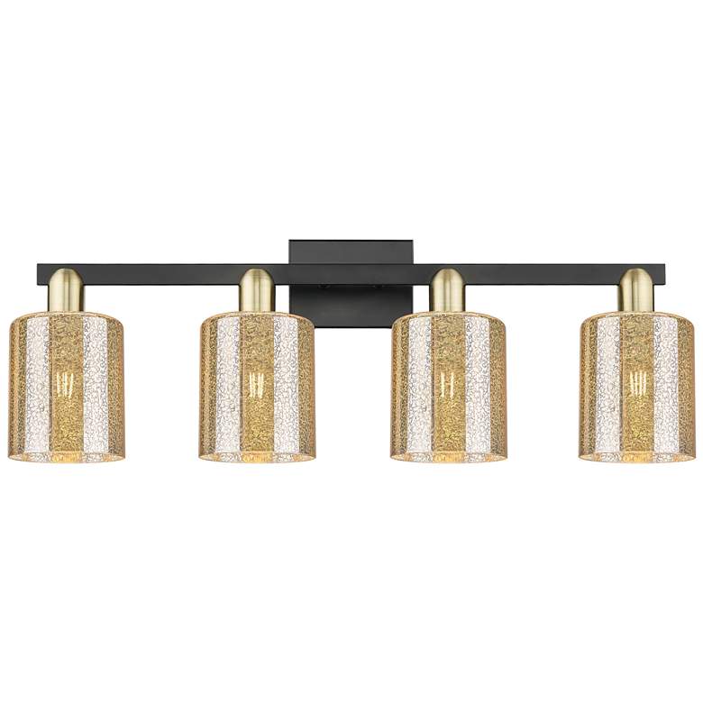 Image 1 Arcadia Cobbleskill 32"W 4 Light Black Brass Vanity w/ Mercury Shade