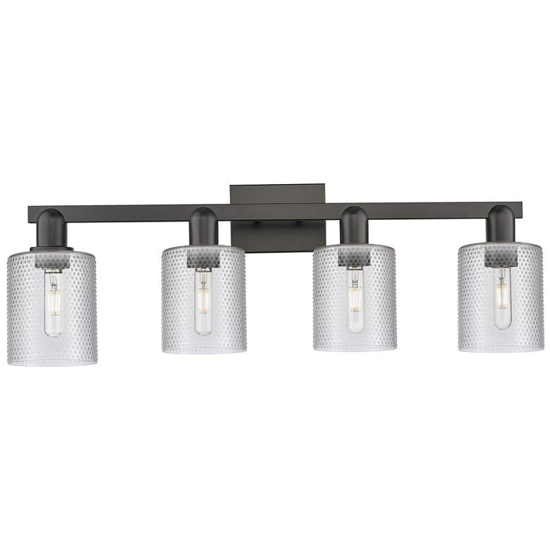 Image 1 Arcadia Cobbleskill 32"W 4 Light Black Vanity Light w/ Clear Shade