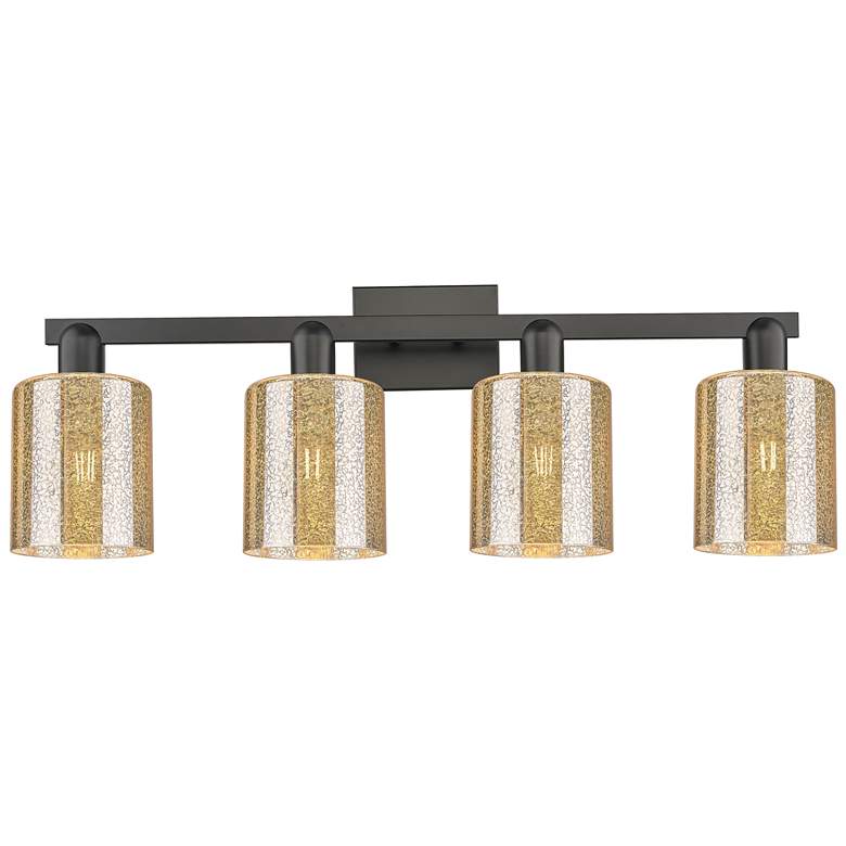 Image 1 Arcadia Cobbleskill 32"W 4 Light Black Vanity Light w/ Mercury Shade