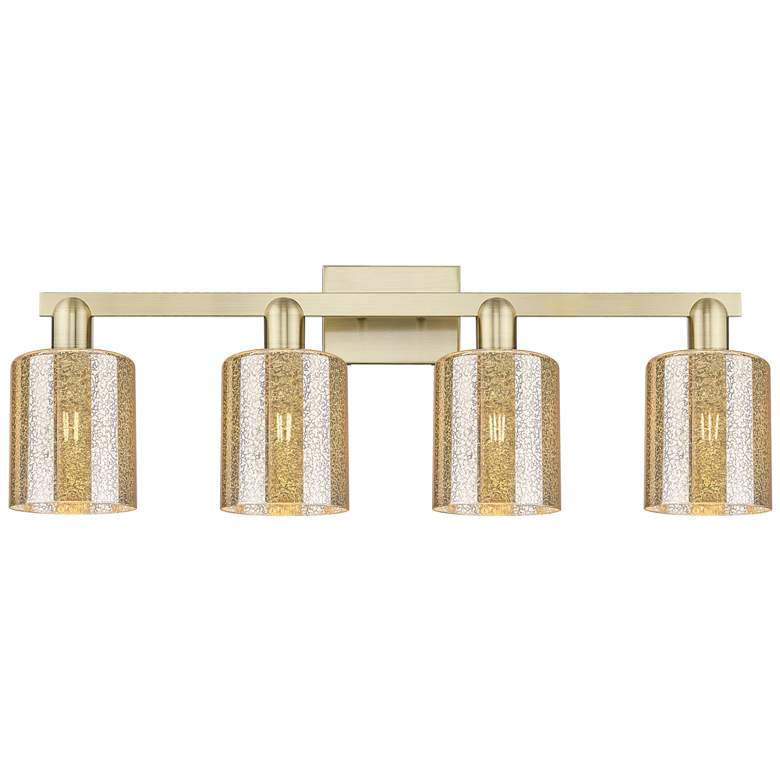 Image 1 Arcadia Cobbleskill 32"W 4 Light Brass Vanity Light With Mercury Shade