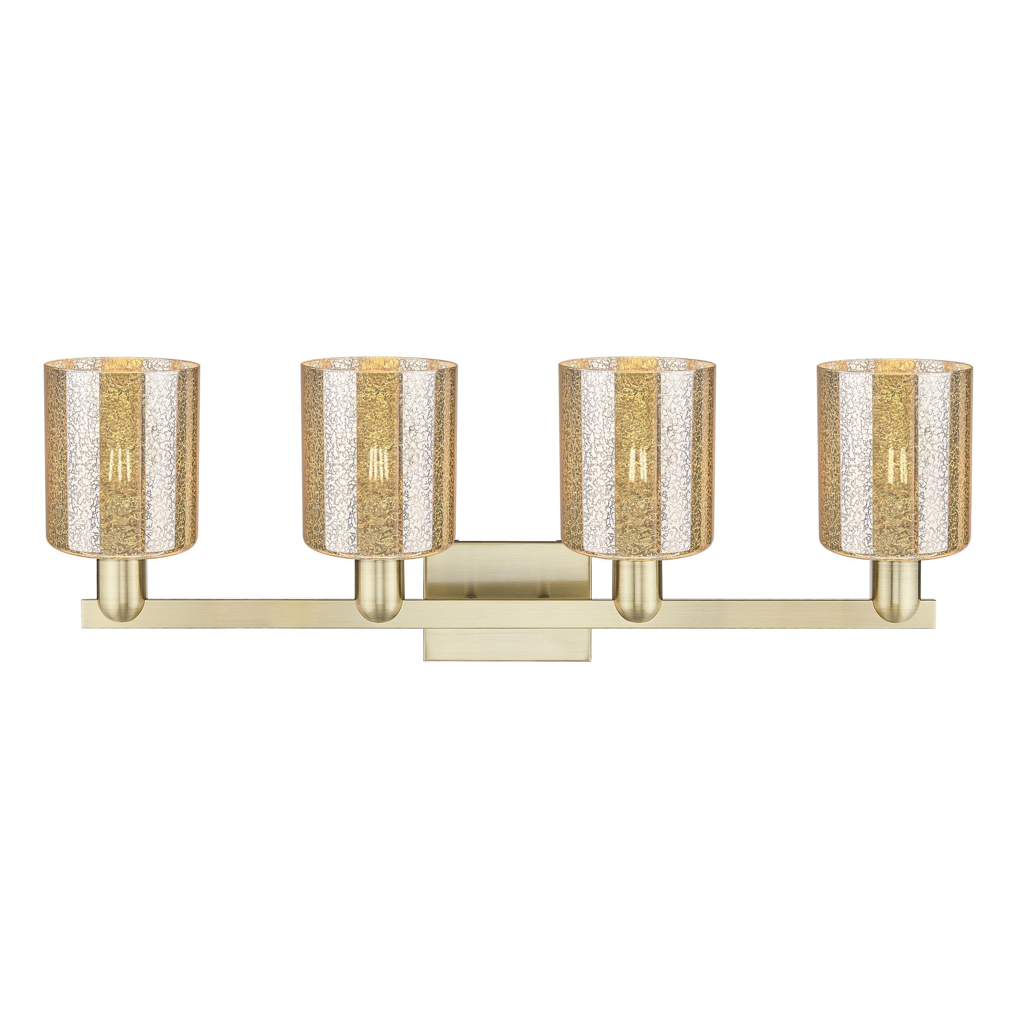 Image 2 Arcadia Cobbleskill 32"W 4 Light Brass Vanity Light With Mercury Shade more views