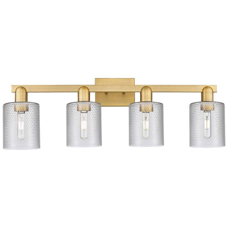 Image 1 Arcadia Cobbleskill 32"W 4 Light Brushed Brass Vanity w/ Clear Shade
