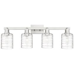 Arcadia Cobbleskill 32"W 4 Light Nickel Bath Light w/ Deco Swirl Shade
