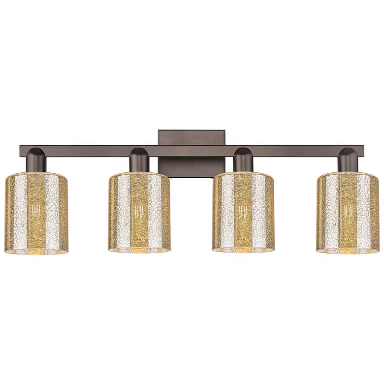 Image 1 Arcadia Cobbleskill 32"W 4 Light Oiled Bronze Vanity w/ Mercury Shade