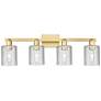 1_Arcadia Cobbleskill 32"W 4 Light Satin Gold Bath Light w/ Clear Shade
