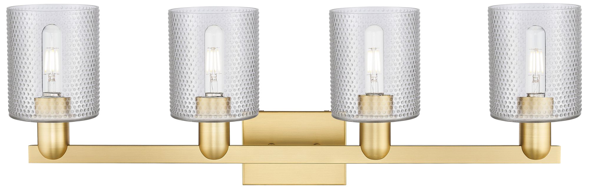 Image 2 Arcadia Cobbleskill 32"W 4 Light Satin Gold Bath Light w/ Clear Shade more views