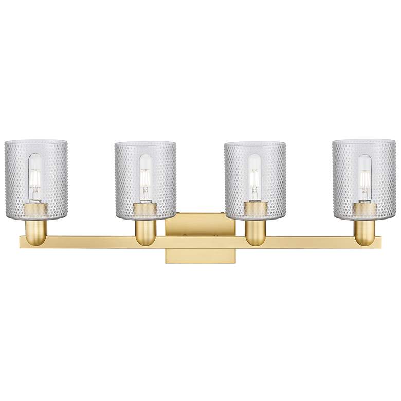 Image 2 Arcadia Cobbleskill 32"W 4 Light Satin Gold Bath Light w/ Clear Shade more views