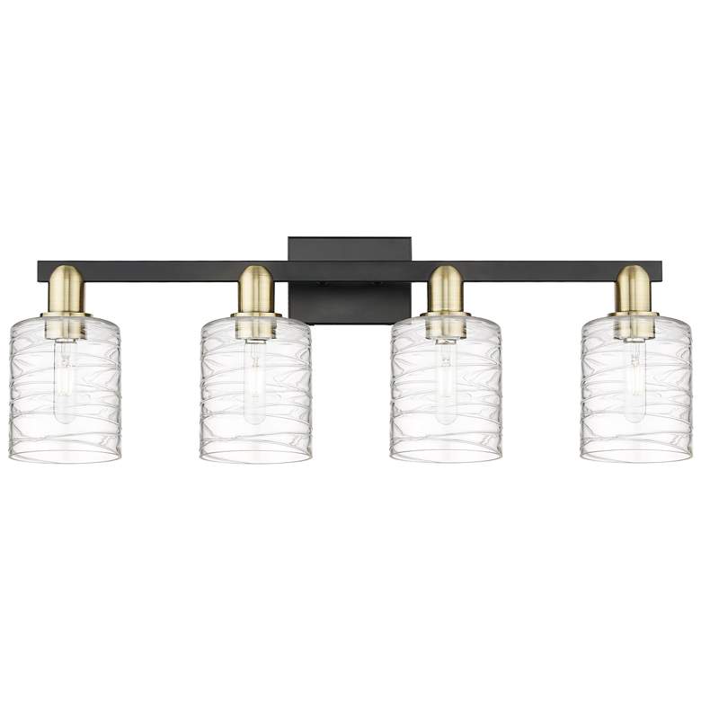 Image 1 Arcadia Cobbleskill 32"W 4-Lt Black Brass Vanity w/ Deco Swirl Shade