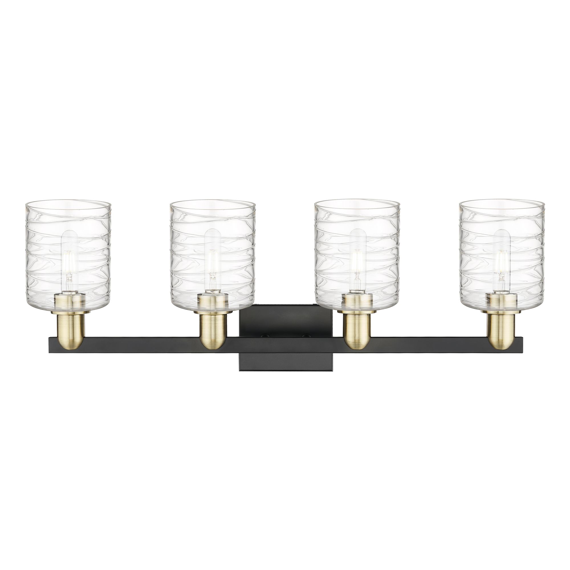 Image 2 Arcadia Cobbleskill 32"W 4-Lt Black Brass Vanity w/ Deco Swirl Shade more views